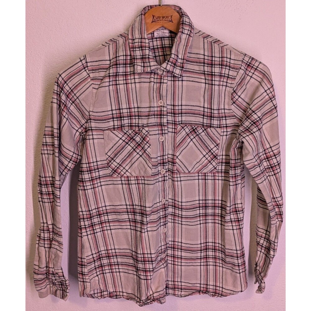 DESTINED Women's Shirt Size M Medium Pink & Gray Button Up Plaid (861m)